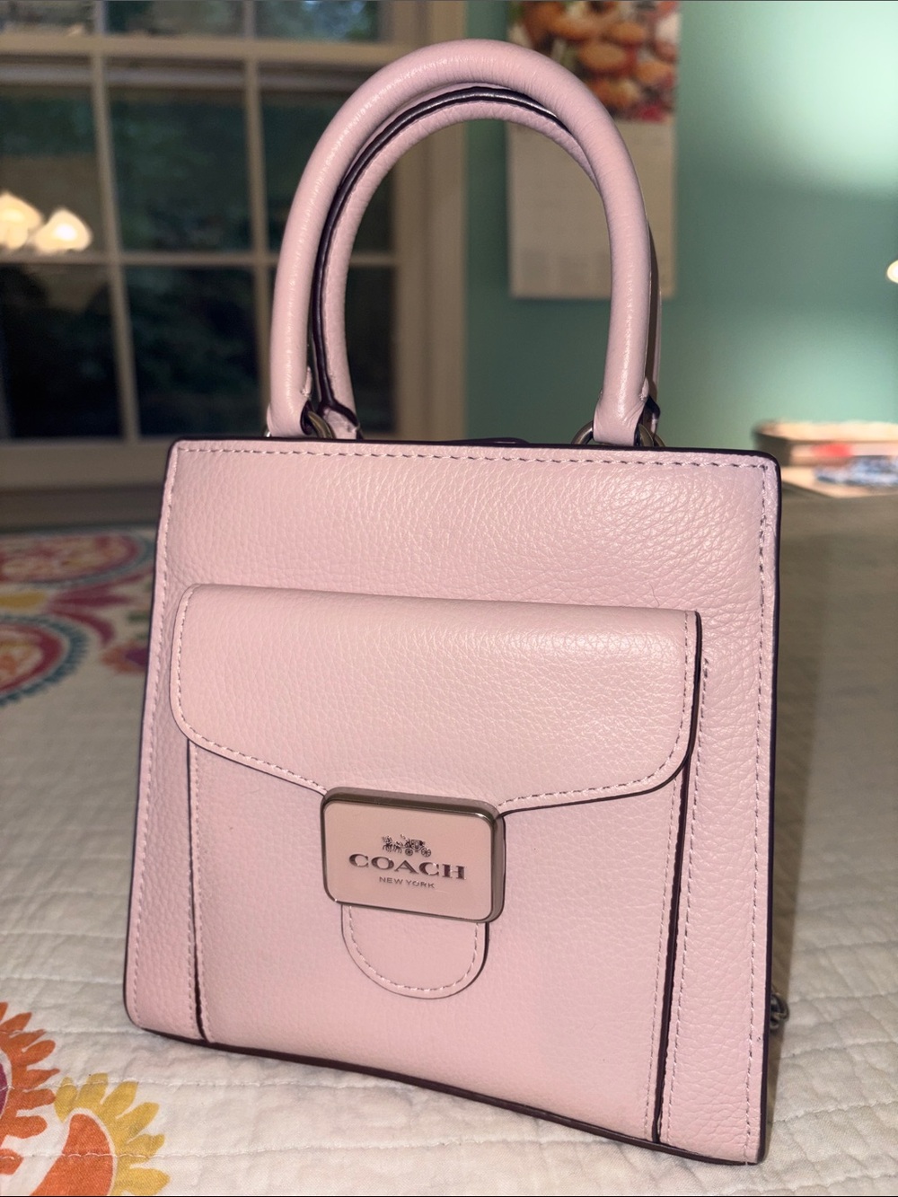 Coach Light Pink Pebbled Leather Mini Satchel with Chain Strap